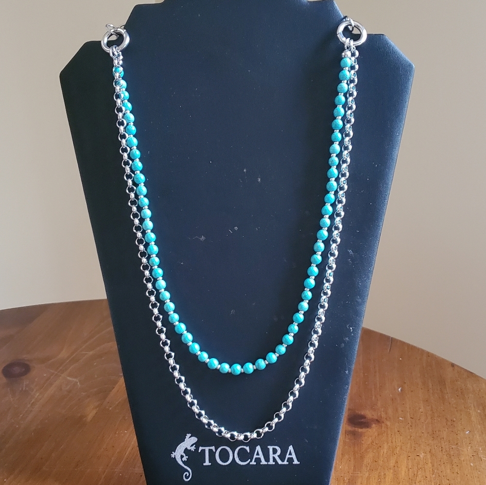 Turquoise Stainless Steel Necklace 17.5"
